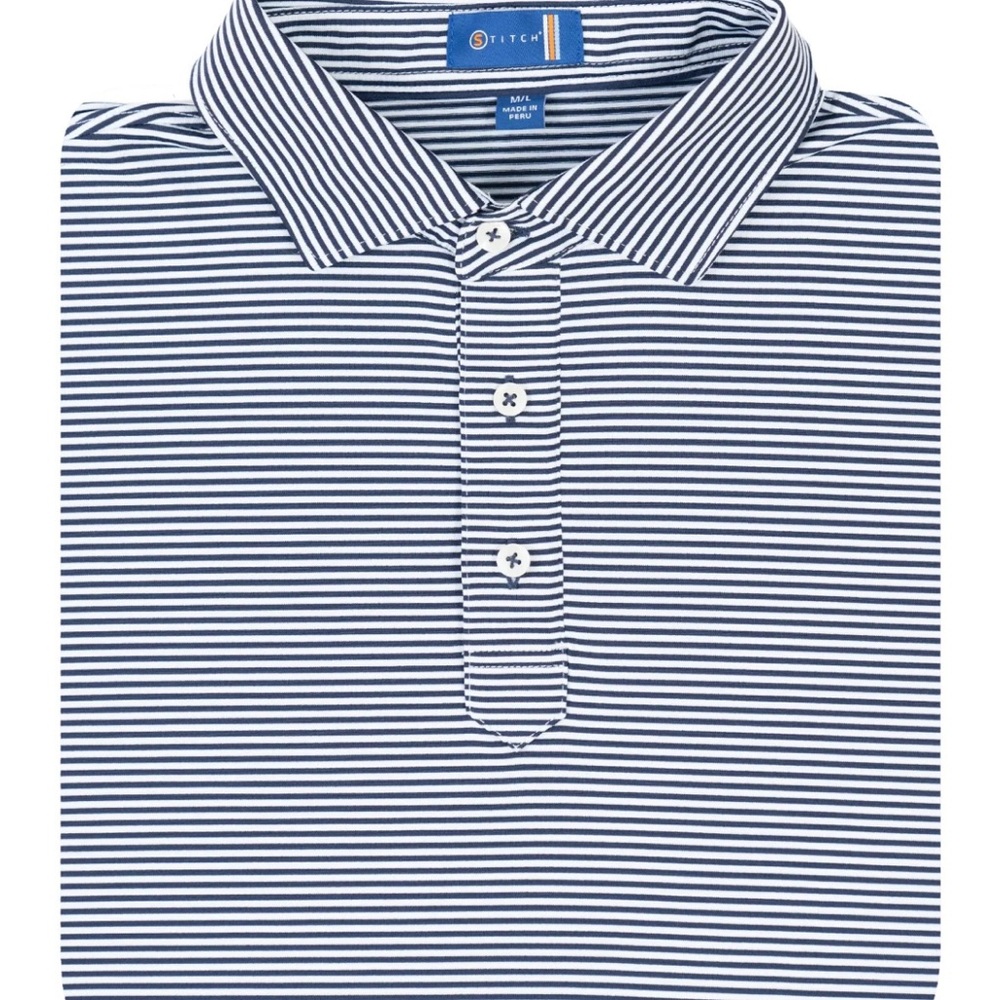 Stitch Golf Navy Stripe Polo Shirt